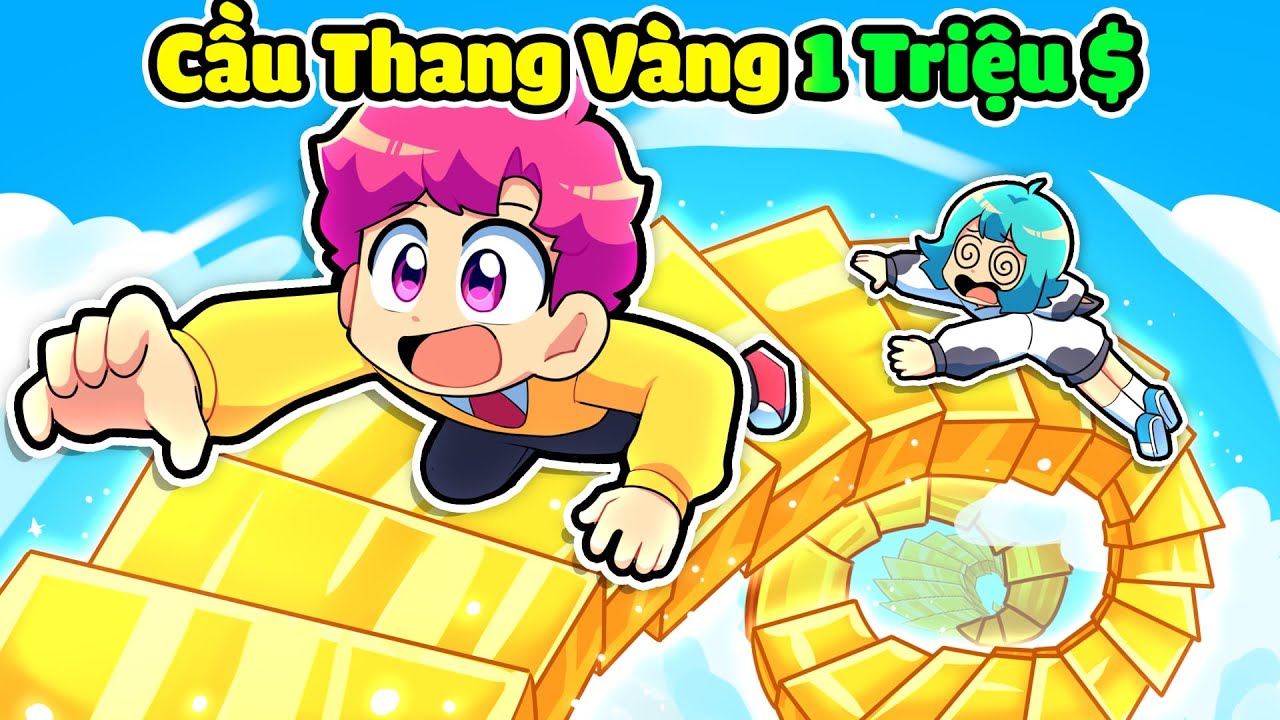 HIHA THỬ THÁCH 24 GIỜ VƯỢT QUA CẦU THANG 1 TRIỆU 💲 *CẦU THANG 1$ VS 1 TRIỆU $ 🤩🤑