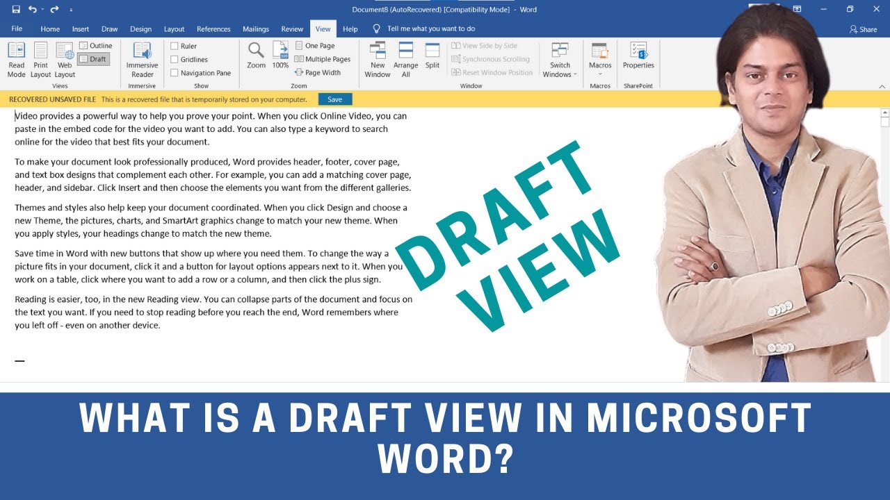 What is a draft view in Microsoft Word?