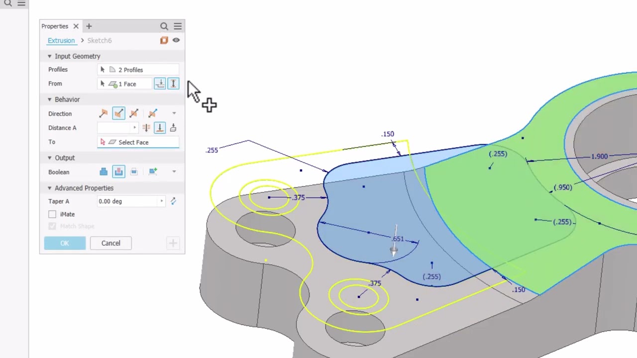 T9 - Inventor Extrude - options for cut with cone shape