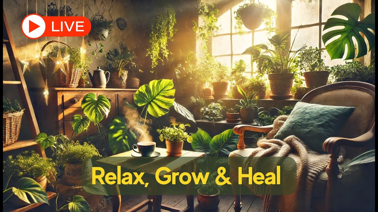 🔴 LIVE ☕ Cozy Cafe Ambience with Plant Music 🌱 Relax, Grow & Heal