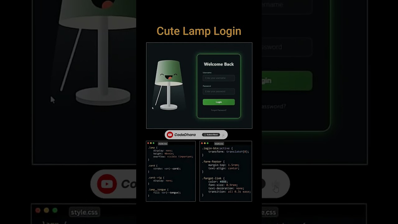 Cute Lamp Login Form Using HTML CSS JS #shorts #youtubeshorts #viral