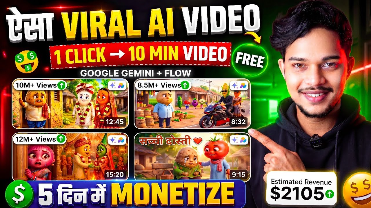 🔥 AI Video Kaise Banaye 2026 (FREE) | Create Viral AI Cartoon Videos with Google Gemini