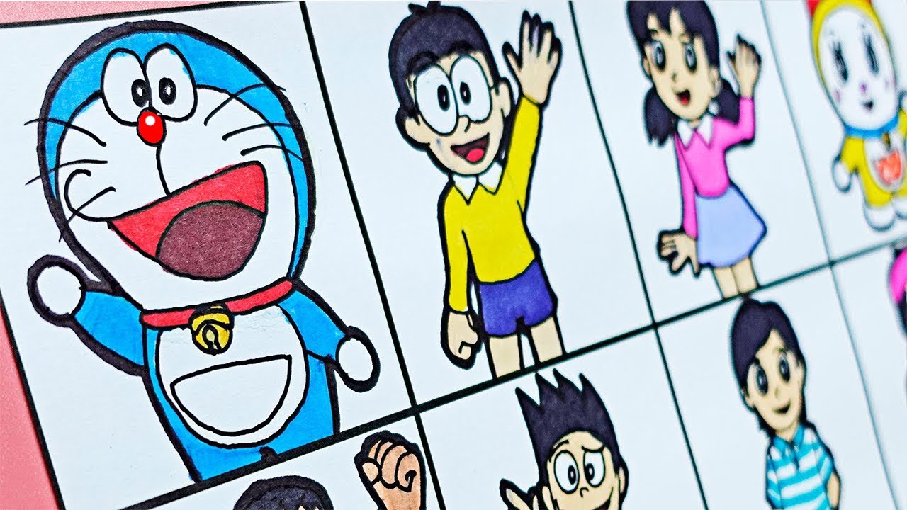 Drawing DORAEMON Characters - Doraemon Nobita Shizuka Dorami Gian Suneo Dekisugi Jaiko