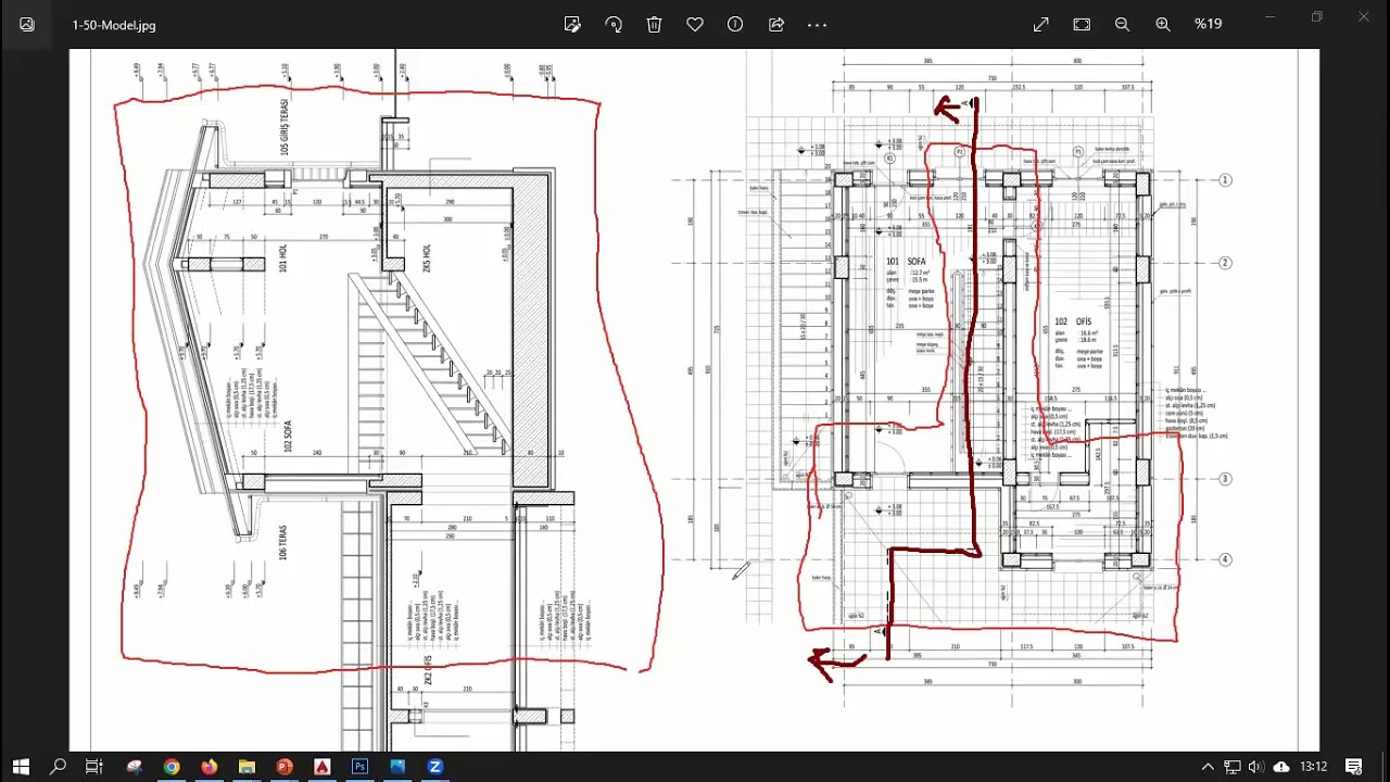 13 autocad'de 1/2 pencere detayı (yan ayrıntı - plan ve alt ayrıntı - kesit)