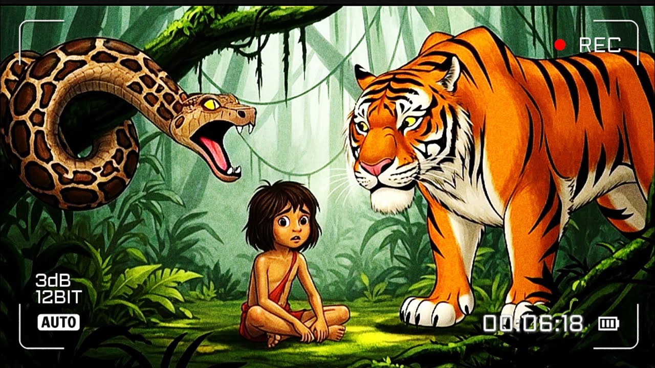 The Jungle Sleeps — Kaa’s Eyes Spiral with Color, Mowgli Falls Under the Spell