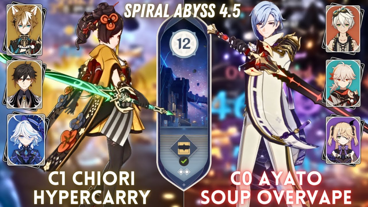 C1 Chiori DPS Hypercarry & C0 Ayato Soup Overvape | Spiral Abyss 4.5 Floor 12 - 9⭐