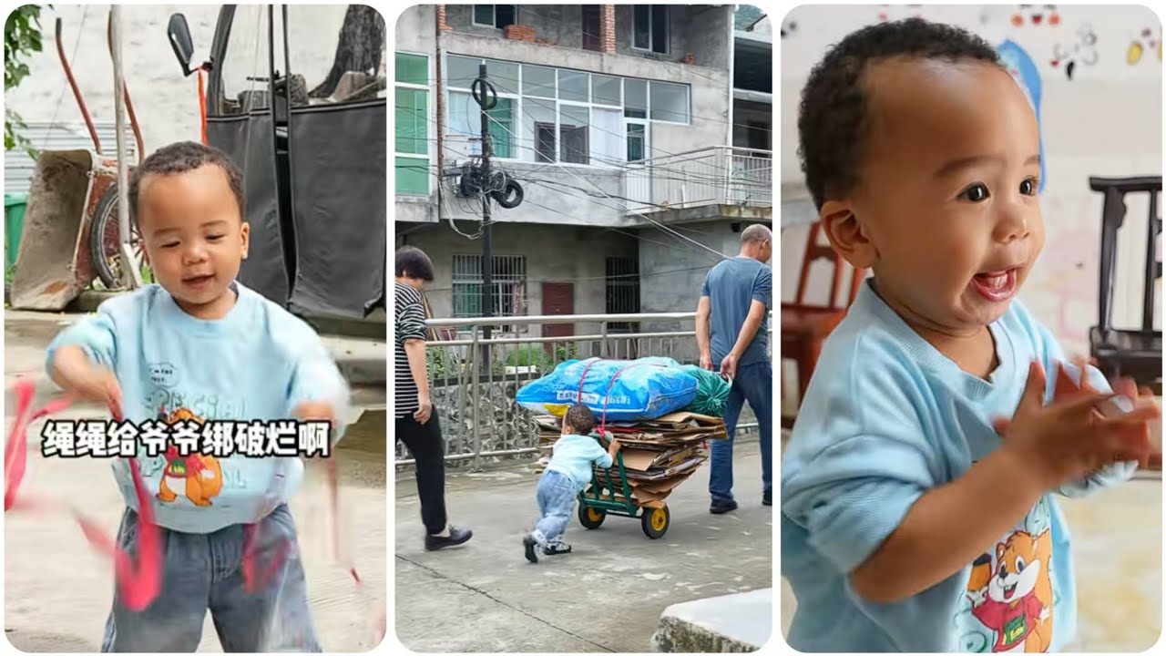 Helping Grandpa Push the Scrap Cart, But Kai Kai Gets Distracted by Ducks 🦆