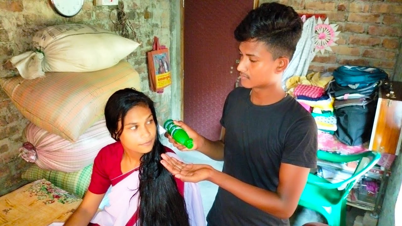 Hair Oiling By Brother|| Long Hair Play By Male|| Bengali Long Hair Story||