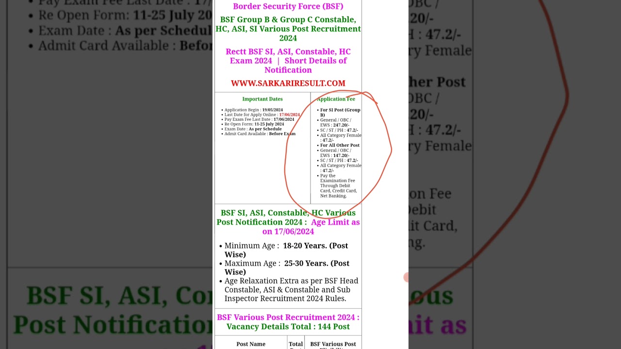 BSF Group B & C Various Post Online Form 2024