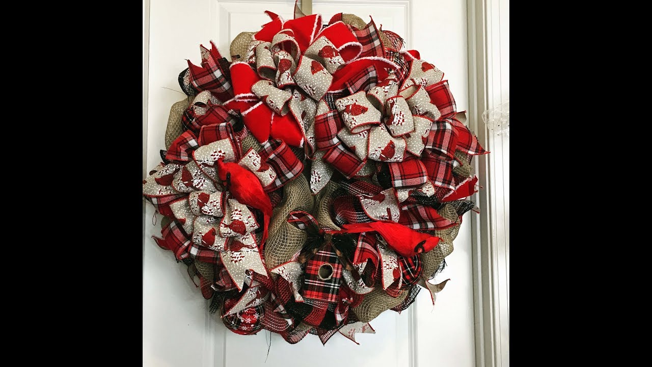 How to make a deco mesh Cardinal Wreath using all 21in mesh and 3 bows