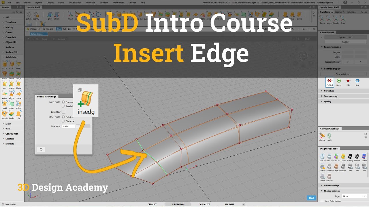 Учебные пособия по Autodesk Alias, Введение в SubD 14 — Вставка кромки