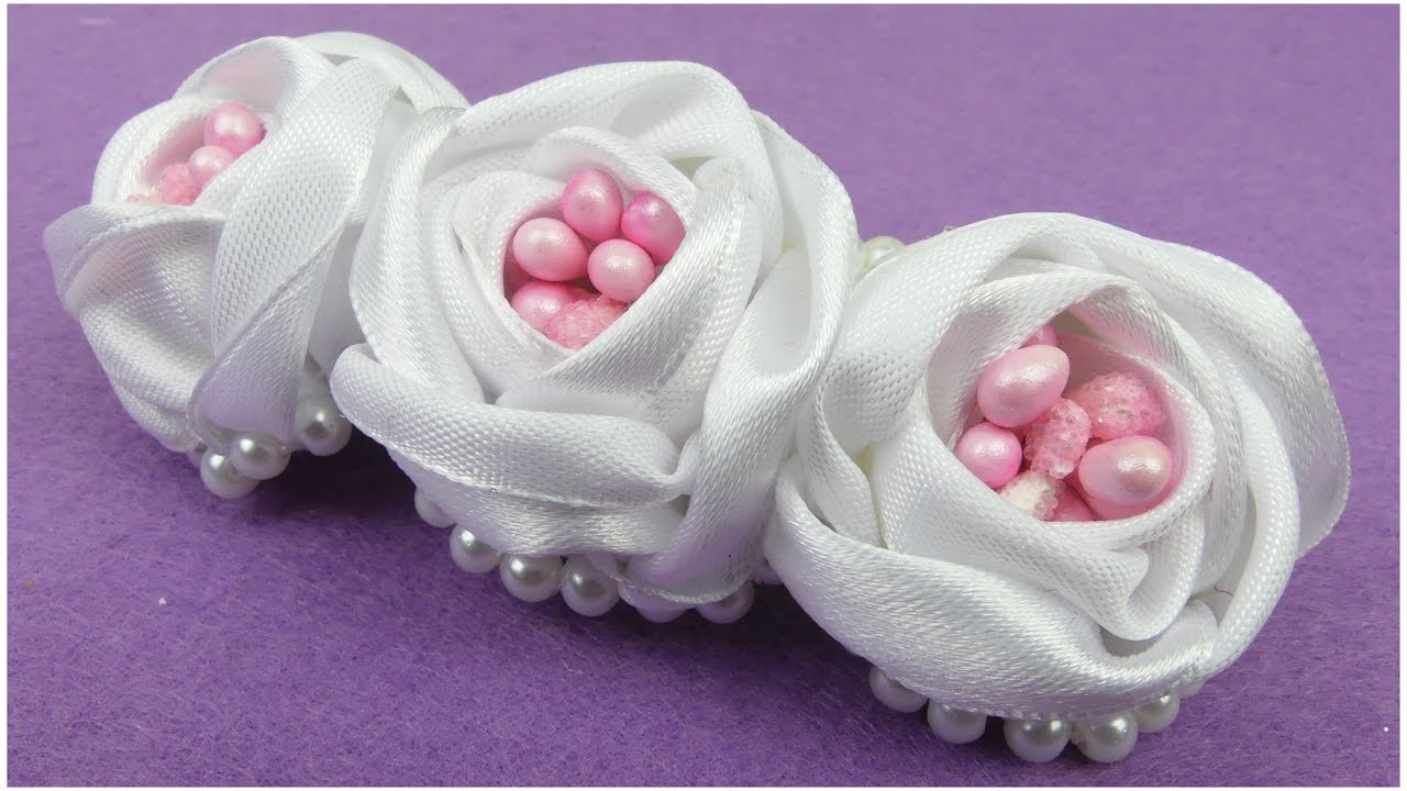 How To make Ribbon Roses Hairclip I Ribbon Flowers Tutorial I DIY