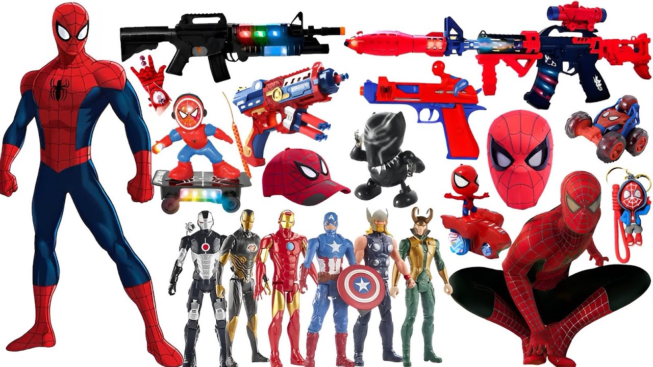 Marvel toy series unbox, popular Spider-Man action dolls, Marvel popular electric toy guns