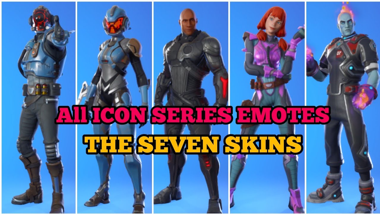 Fortnite All Icon Series Emotes With The SEVEN Skins|The Origin,The Foundation,The Visitor