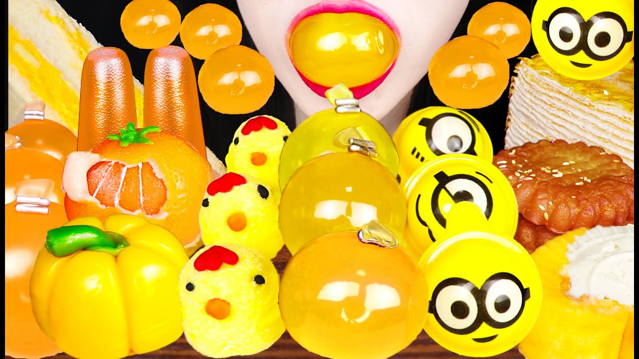 ASMR YELLOW DESSERTS 노란색 디저트 JELLY GUMMY MARSHMALLOWS 먹방 MUKBANG