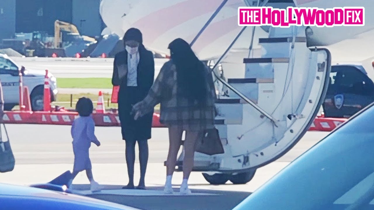 Kylie Jenner & Stormi Webster Board Their Pink Private Jet For A Weekend Of Fun In Los Angeles, CA