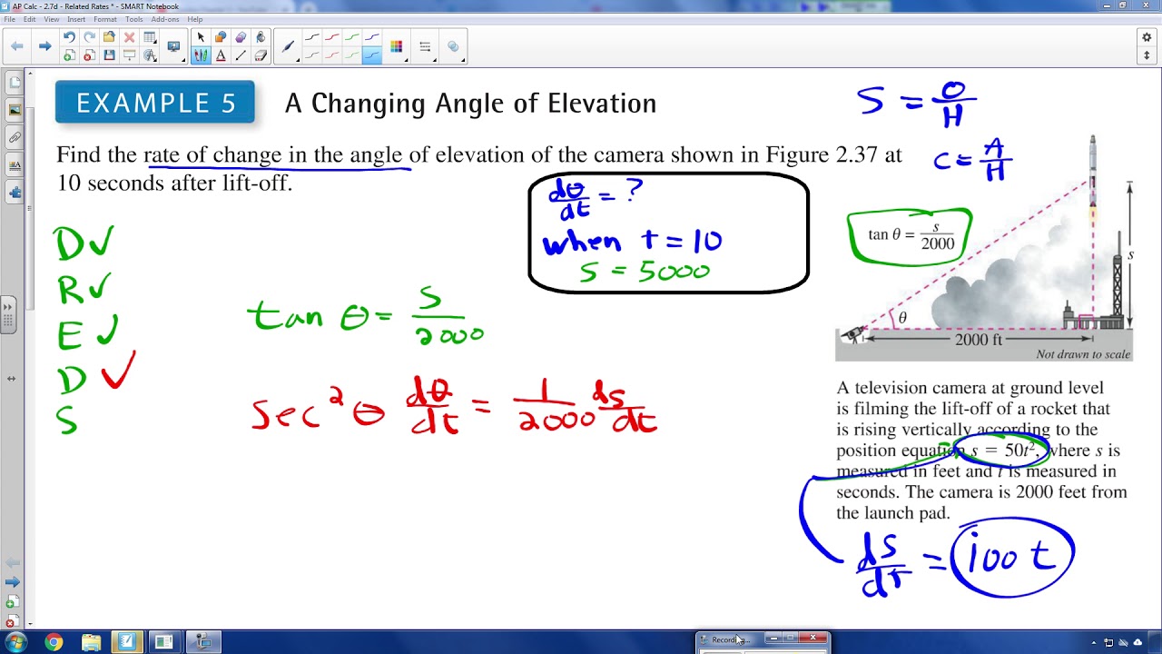 AP Calc - 2.7d - Related Rates Angle of Elevation (R)