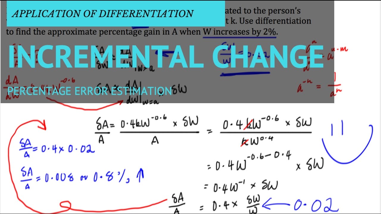 Applications of Calculus - Percentage Change (Incremental Change)