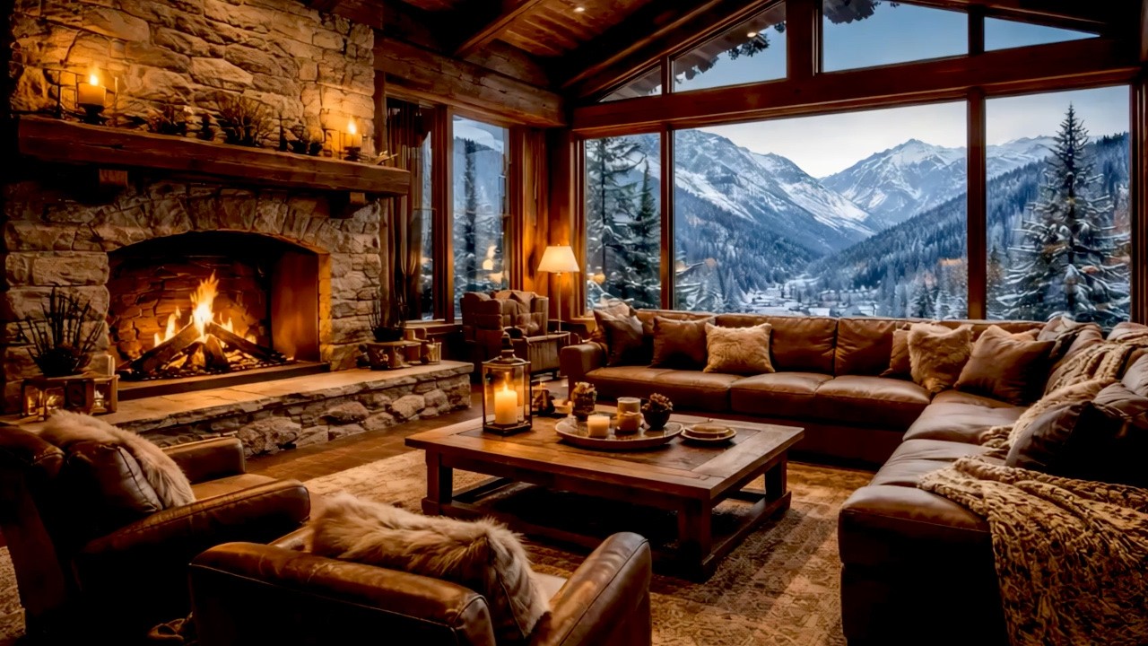 🔥Cozy Winter Cabin Ambience with Crackling Fireplace & Snowfall