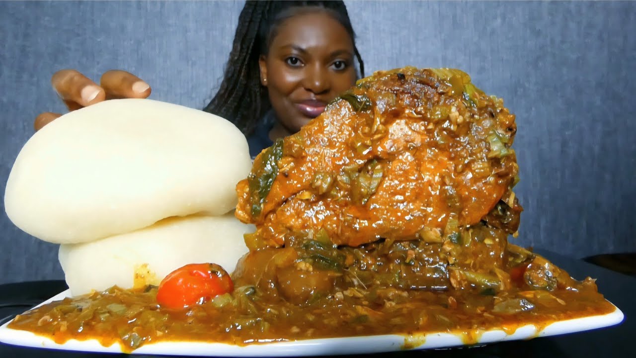 Asmr mukbang delicious leftover okra soup with fufu 