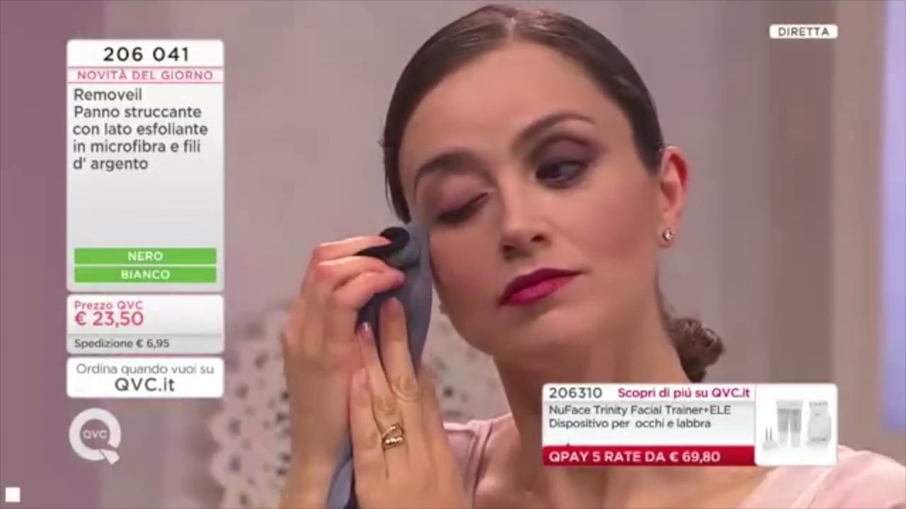 Removeil e QVC Italia: dimostrazione dell'unico panno struccante e lato esfoliante in argento