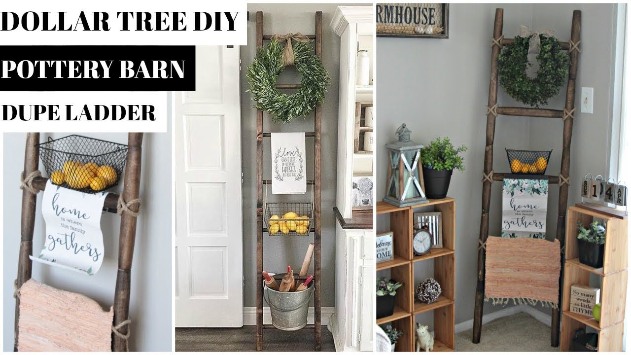 DOLLAR TREE FARMHOUSE LADDER DIY POTTERY BARN DUPE ROLLING PIN HACK