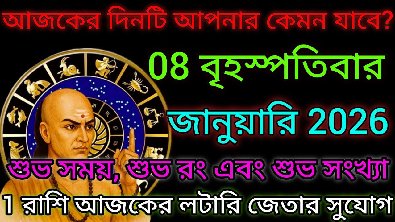 আজকের দিনটি আপনার কেমন যাবে?08 বৃহস্পতিবারজানুয়ারি 2026শুভ সময়, শুভ রং এবং শুভ সংখ্যা1 রাশি আজকের