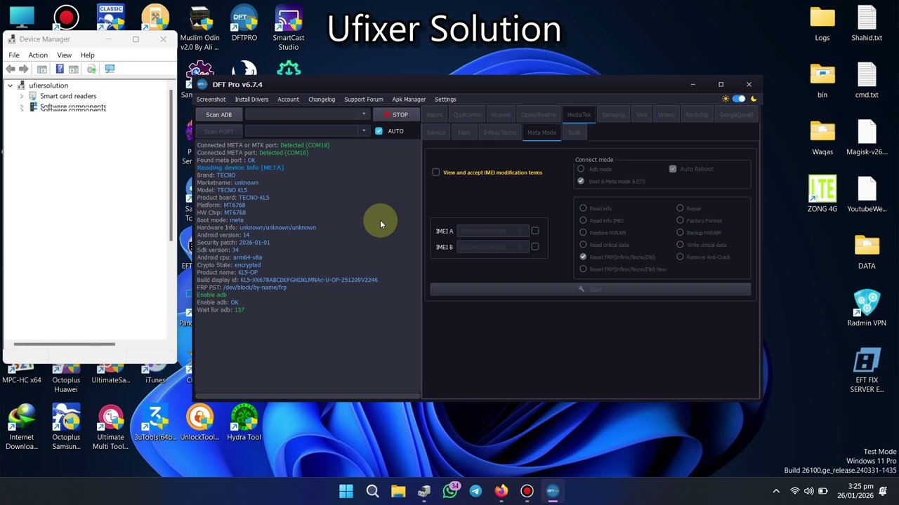 Tecno Spark 30C KL5 Frp Meta Mode Android 14 One Click Done DFT Tool Pro 2026 (Ufixer Solution)