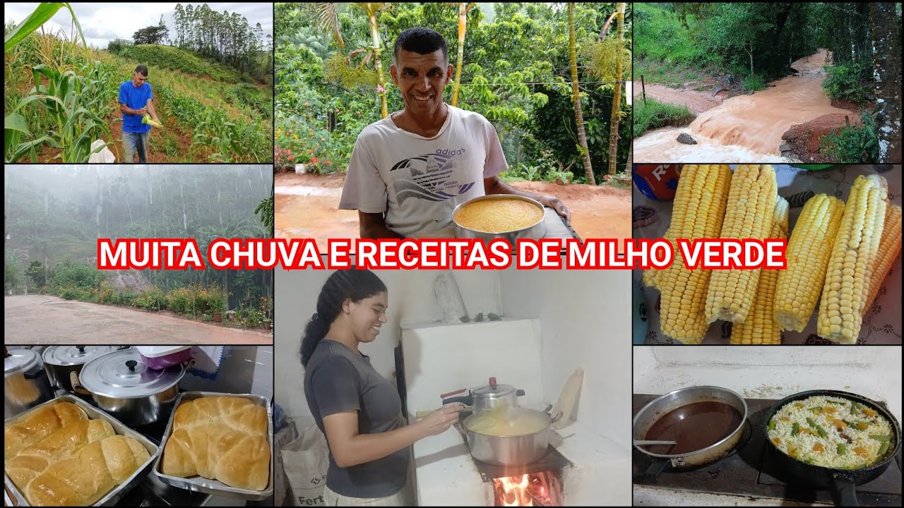 MUITA CHUVA AQUI NA ROÇA/EU E MEU PAI PREPARAMOS PRATOS DELICIOSOS DE MILHO VERDE NO FOGÃO A LENHA