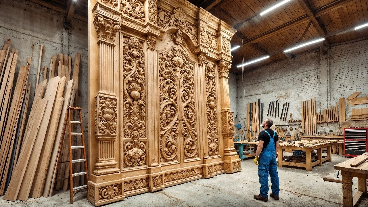 Skillful Craftsman Skills || Woodworking Design And Build Massive Carved Wooden Doors Of Incredible