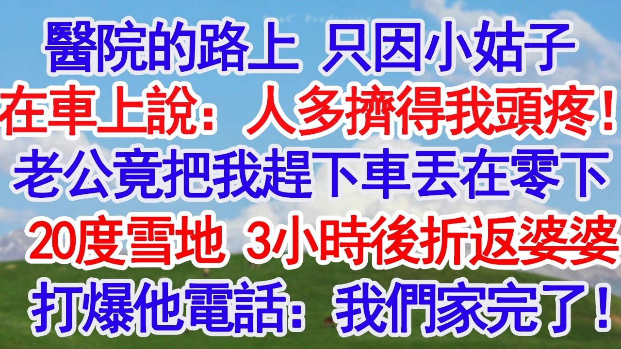 女兒高燒去醫院 只因小姑子在車上說：丫頭片子哭得我頭疼！老公竟把我和女兒趕下車丟在零下20度雪地 3小時後折返婆婆打爆他電話：我們家完了！#故事分享 #人生感悟 #情感#為人處世#小說#家庭#倫理故事