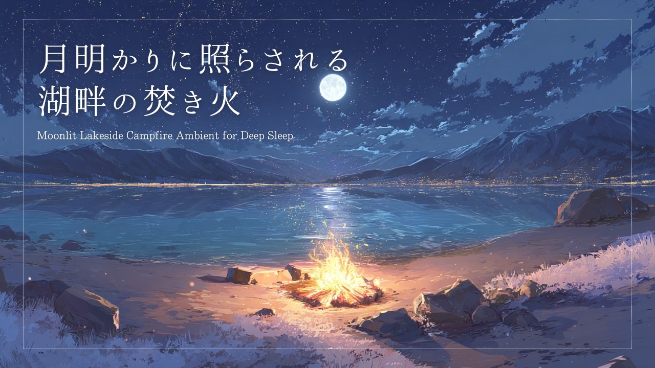 【睡眠用BGM】🌕🔥月明かりに照らされる湖畔の焚き火｜眠りへ導くアンビエント｜Moonlit Lakeside Campfire Ambient for Deep Sleep