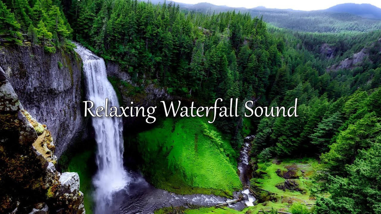 Waterfall With Flowing Water Sounds in Mountain Forest. Meditation, Sleep, Study, Focus _ 10 Hours