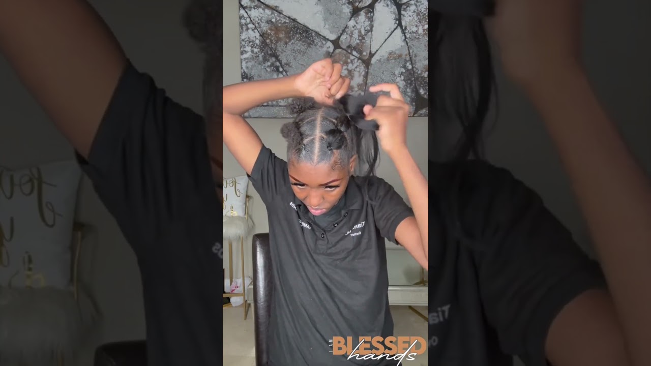 10 mins spicy space buns on short 4c natural hair #oqhair #naturalhair #4chair #bunhairstyle