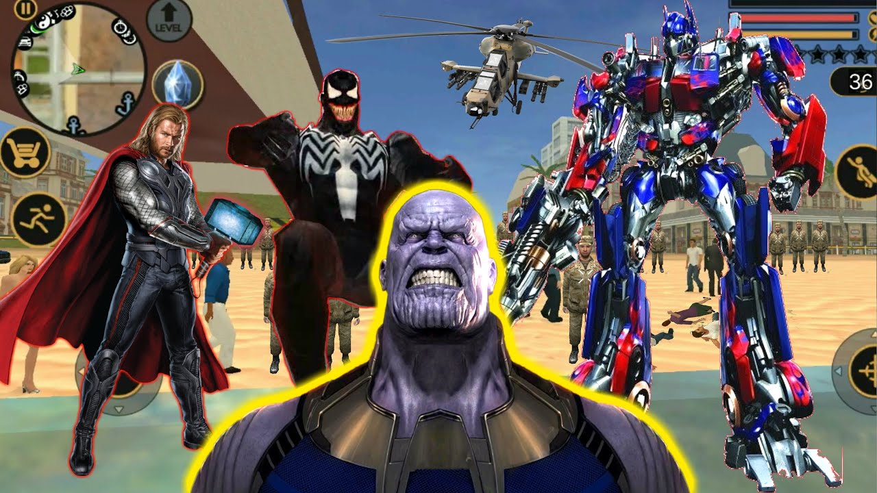 Spider Venom Rescue Mission Thor Crime Thanos Vegas Crime Simulator  Transformer Escape