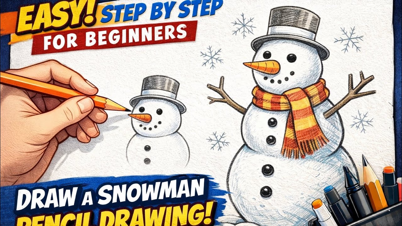 Easy Creative Snowman Pencil Drawing for Beginners | Step by Step Tutorial