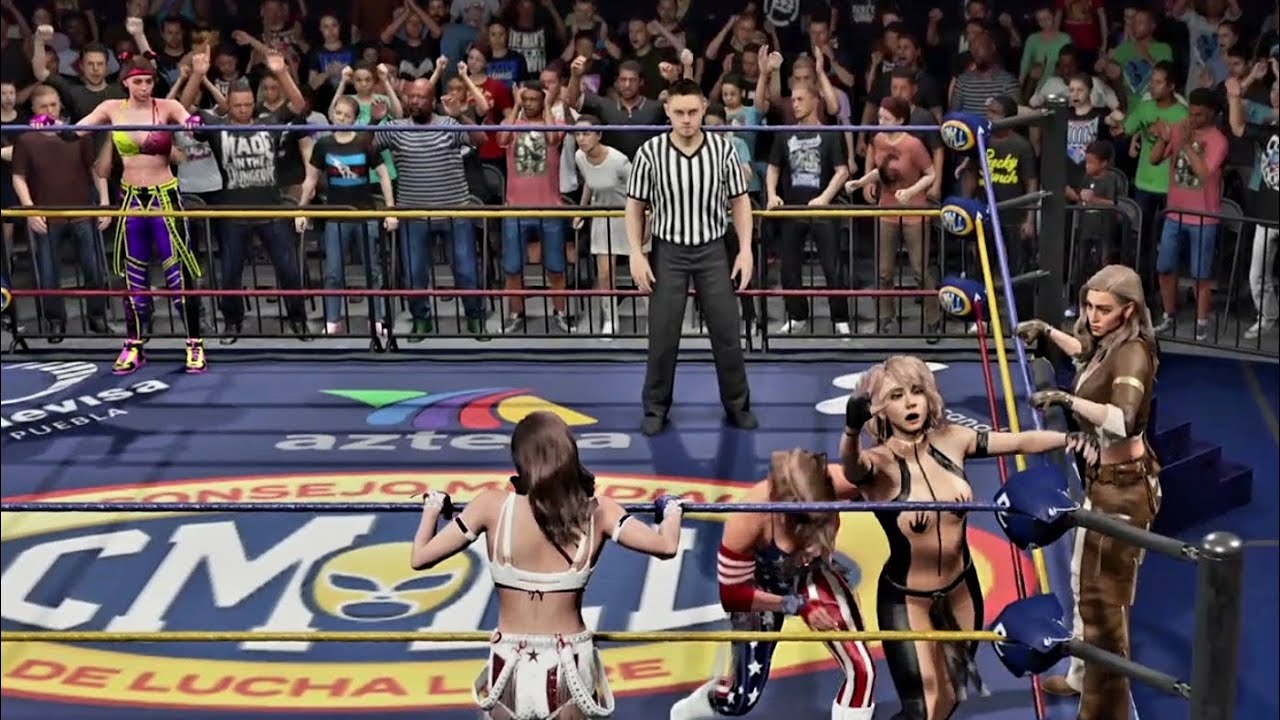 WWE 2K25 CREATION Тройной командный матч див: команда Райли Рид против команды Америки (ИИ против...