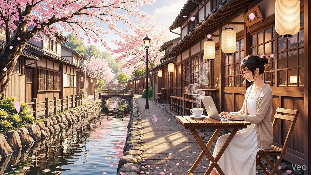 Spring Jazz Cafe ☕ Peaceful Japanese Village Ambience | Relaxing Music for Work & Study