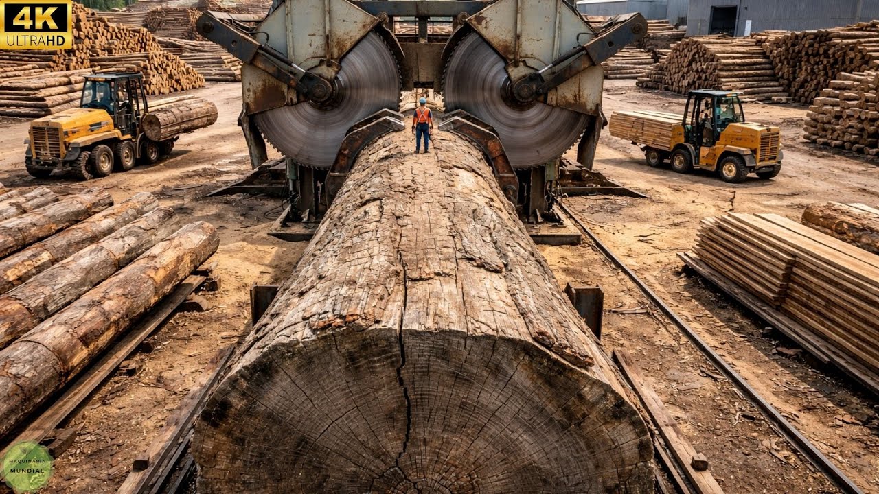 Inside the giant sawmill | The fastest automated wood processing sawing system