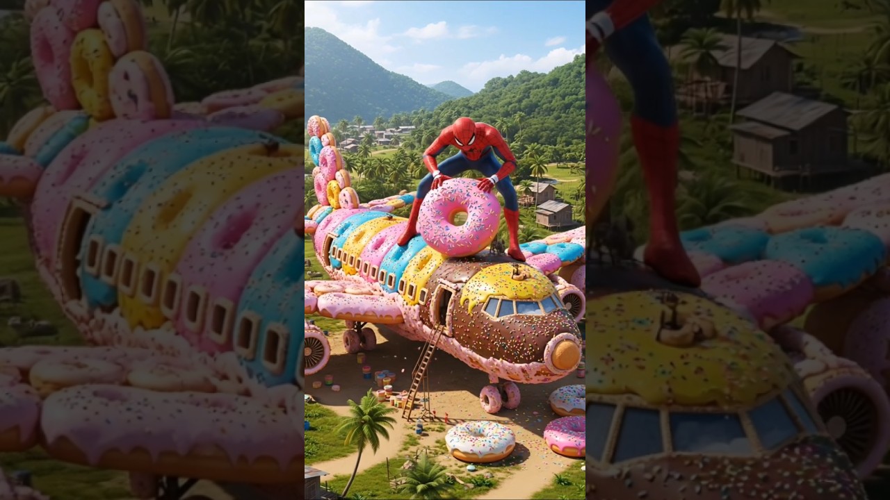 Spider-Man vs Hulk 😱 Building a Giant Donut Airplane 🍩✈️ 