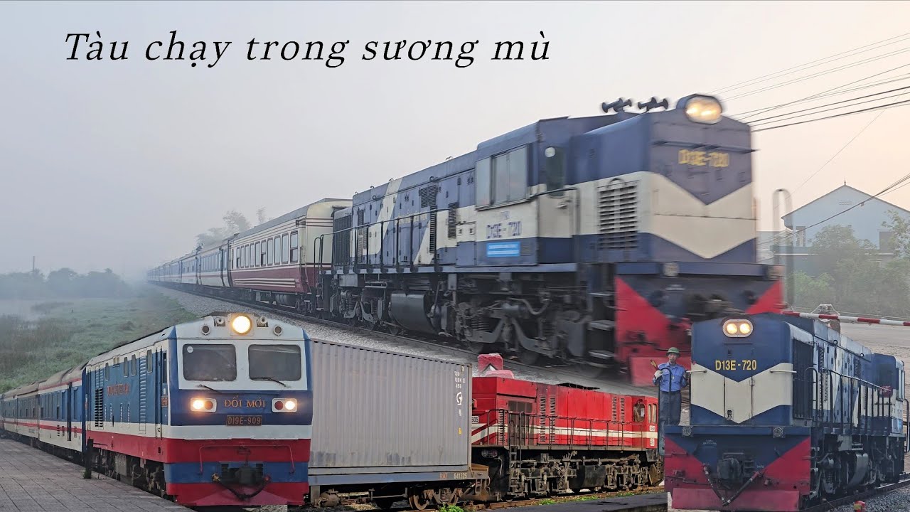 GA VINH SỚM SƯƠNG MÙ, D13E KÉO TÀU KHÁCH TĂNG CƯỜNG VỀ RỒI XOAY MÁC RỖNG RA HN CHẠY TIẾP