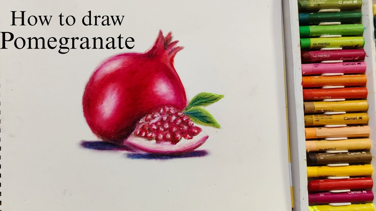 How to draw Pomegranate| oil pastels| Fruits drawing| beginners