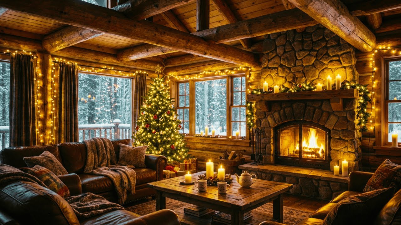 Cozy Christmas Ambience 🎄 Soft Snow & Warm Fireplace • Peaceful Holiday Music