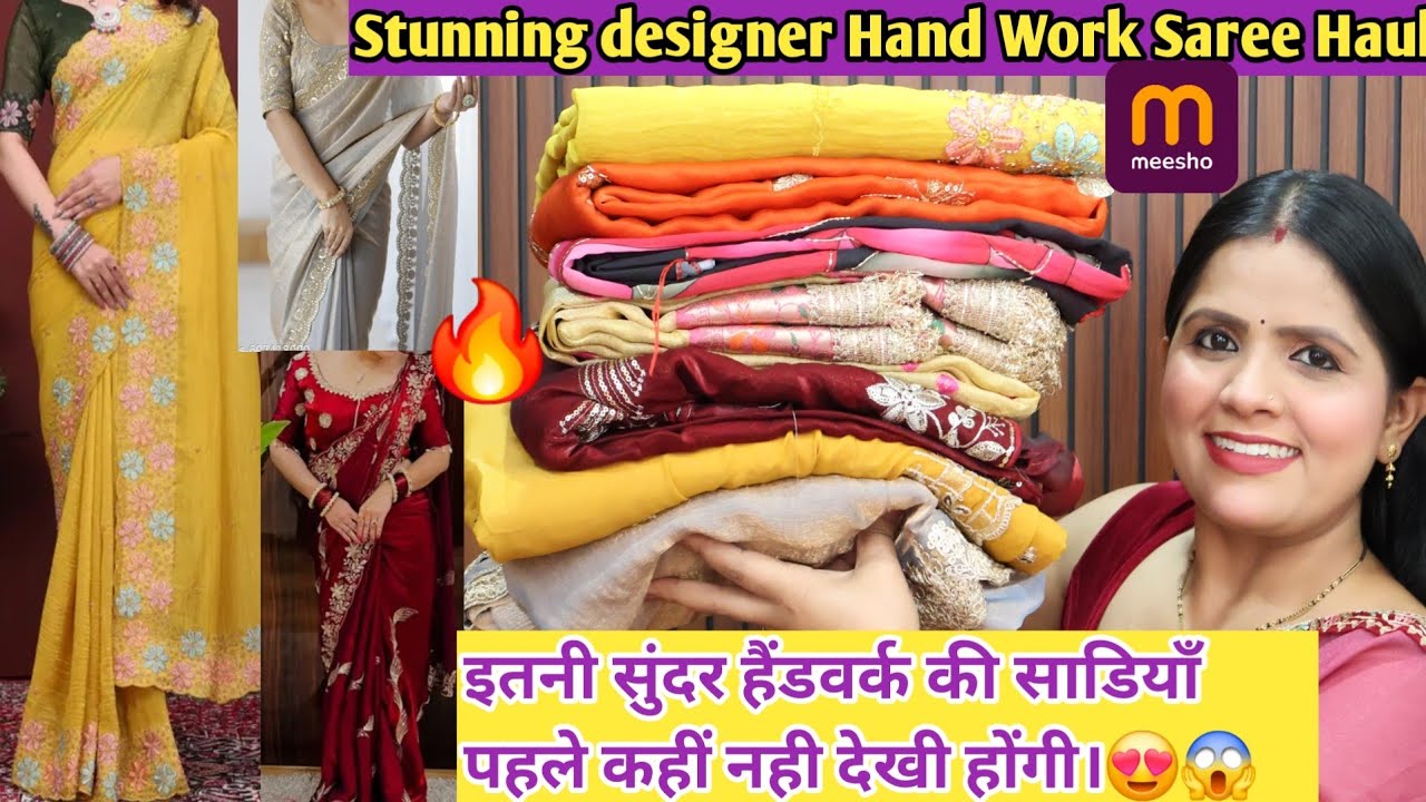💃Meesho Huge Designer Handwork Saree Haul 😍 Wedding & Partywear | Beautiful New Arrival Sarees