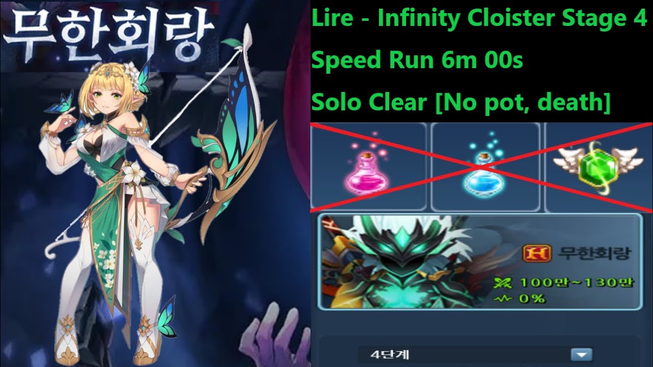 Lire - Infinity Cloister Stage 4 Speed Run 6m 00s Solo Clear [No pot, death] -Grand Chase Classic