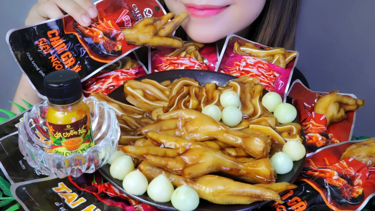 ASMR CHÂN GÀ VÀ TAI HEO Ủ VỊ | flavored chicken feet and flavored pig ears | LINH-ASMR