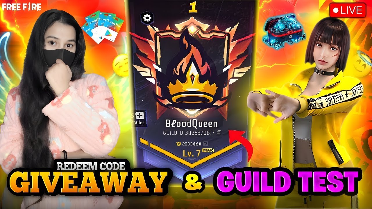🔴LIVE FREE FIRE CUSTOM ROOM || FF LIVE REDEEM CODE GIVEAWAY🎁& GUILD TEST #FREEFIRE #GIRLGAMER