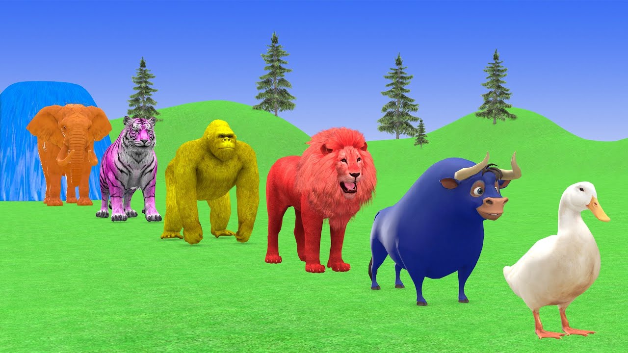 Long Slide Game With Elephant Gorilla Buffalo Hippopotamus Tiger 3d Animal Game Funny 3d Animals