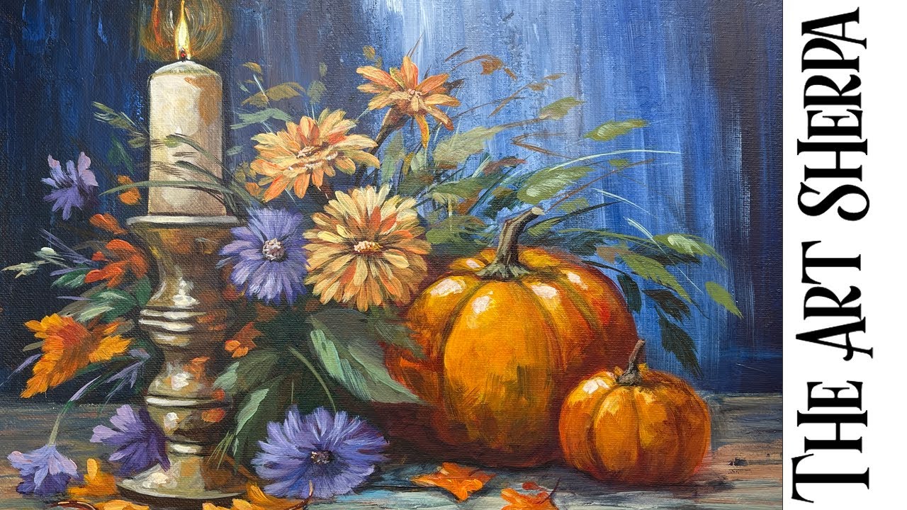 How to draw and paint Autumn Pumpkin Still life 🌟🎨 Acrylics for beginners: Paint Night at Home
