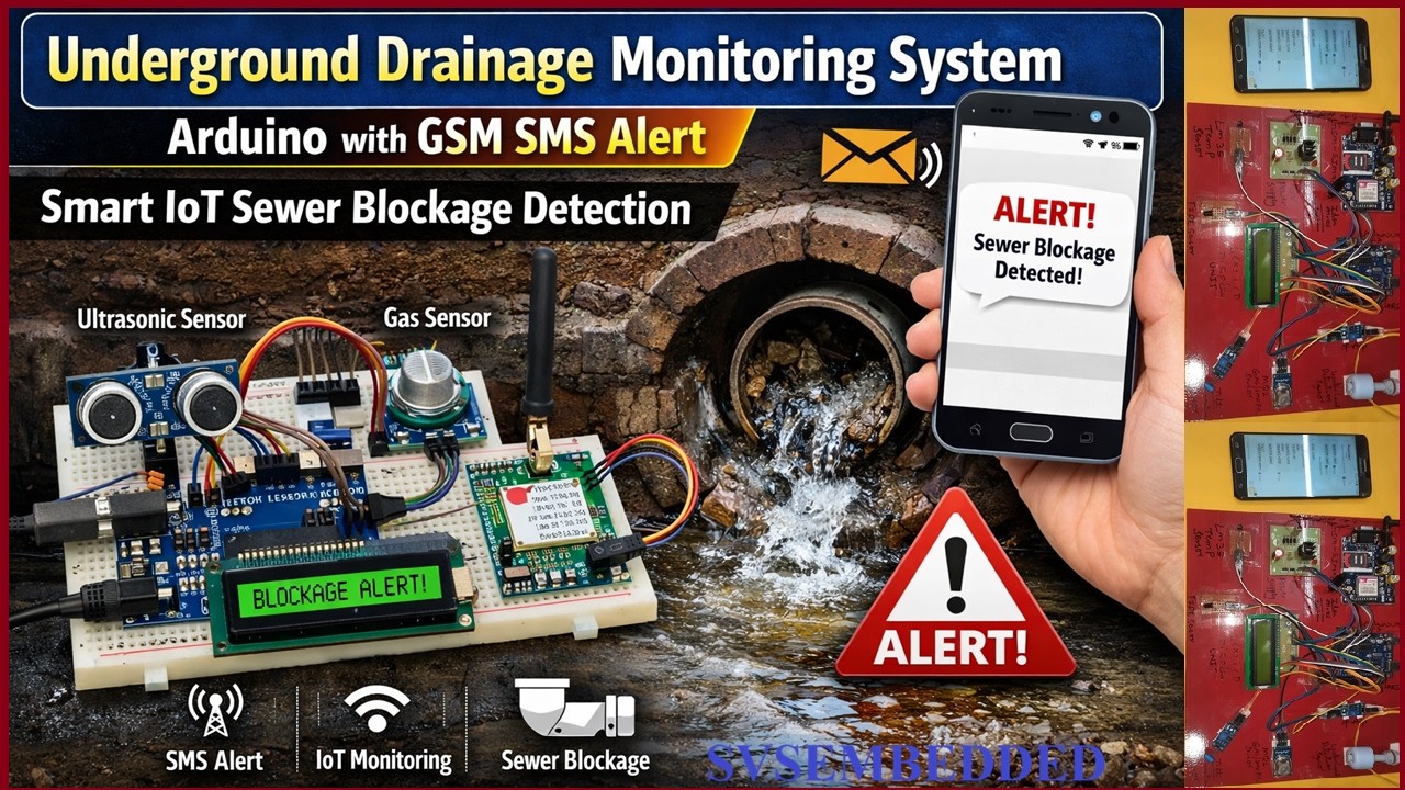 Smart Underground Drainage Monitoring & Sewer Blockage Alert System Using Arduino and GSM - SMS